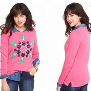 Crown & Ivy pink cotton sweater with ladybugs Size Large